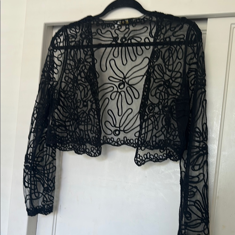 Elegant Black Lace Cape Jacket - Picture 3 of 5